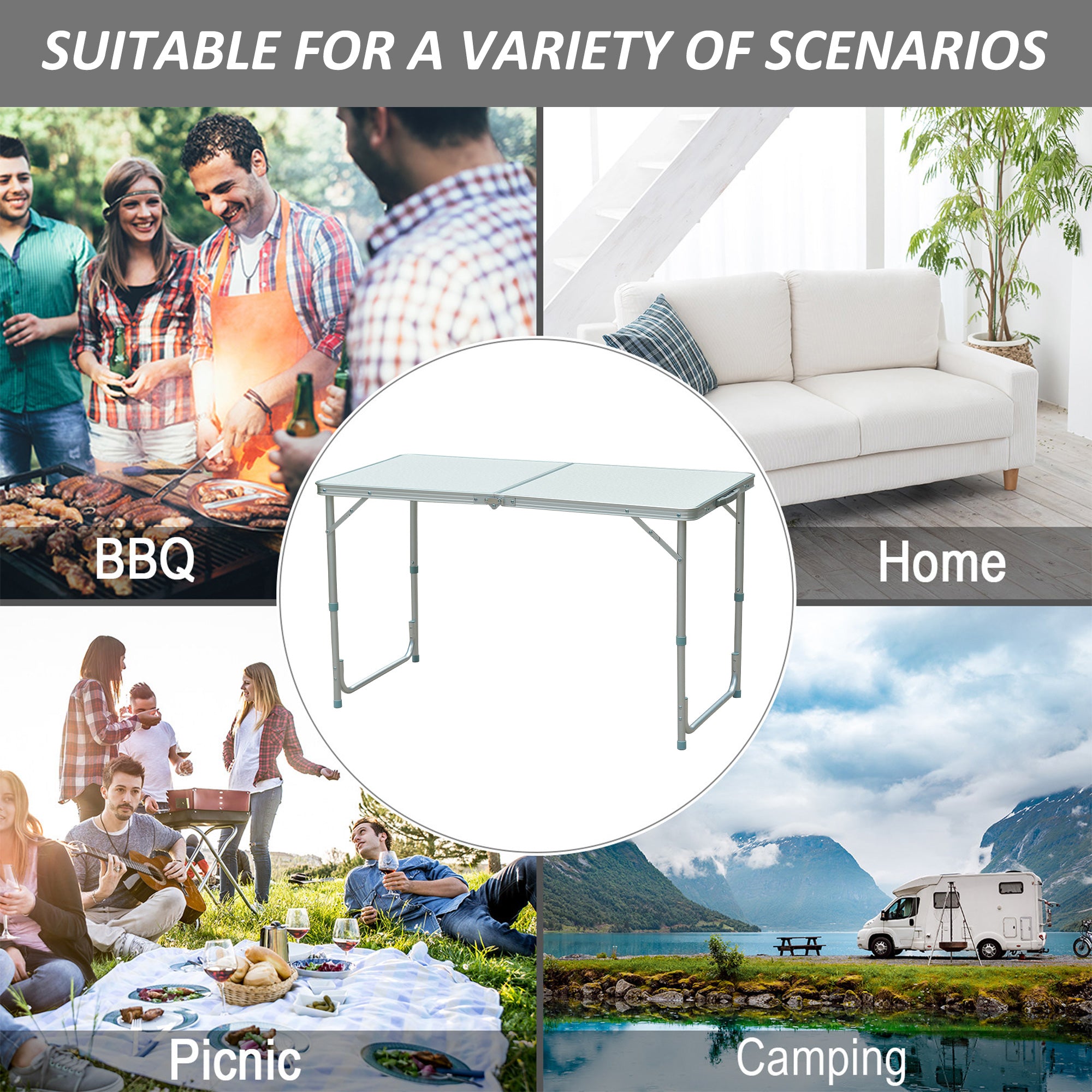 Outsunny Portable Outdoor Garden Aluminium Portable Folding Camping Picnic Party Field Kitchen BBQ Table