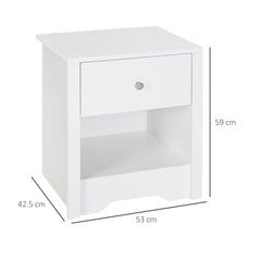 HOMCOM Solid Wood Bedside Cabinet with Drawer and Shelf, Nightstand Chest for Bedroom Furniture, White