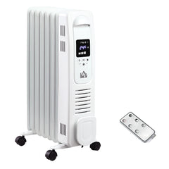 Kozy 1500W Digital Oil Filled Radiator, 7 Fin, Portable Electric Heater with LED Display, Built-in Timer, 3 Heat Settings, Safety Cut-Off and Remote Control, White