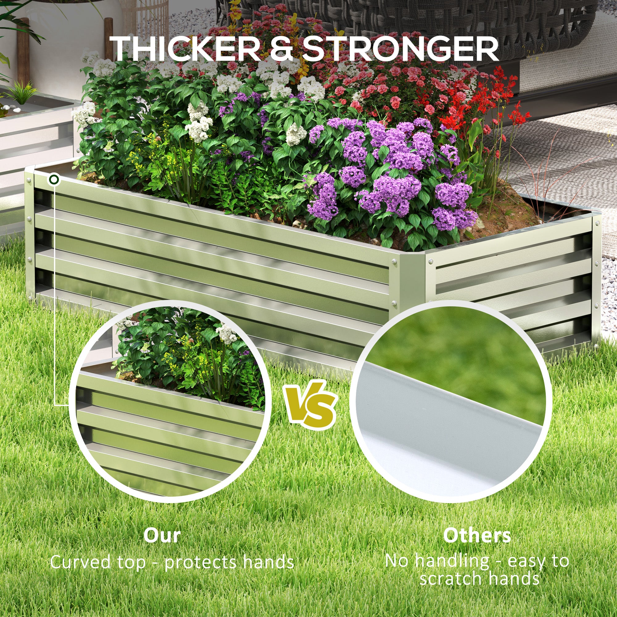Kozy - Raised Beds for Garden, Galvanized Outdoor Planters, for Herbs and Vegetables, Use for Patio, Backyard, Balcony, Silver