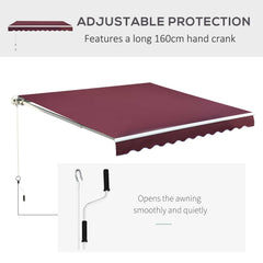 Outsunny Manual Retractable Awning, 3x2.5m Sun Shade Canopy for Garden Patio, UV Protection, Red