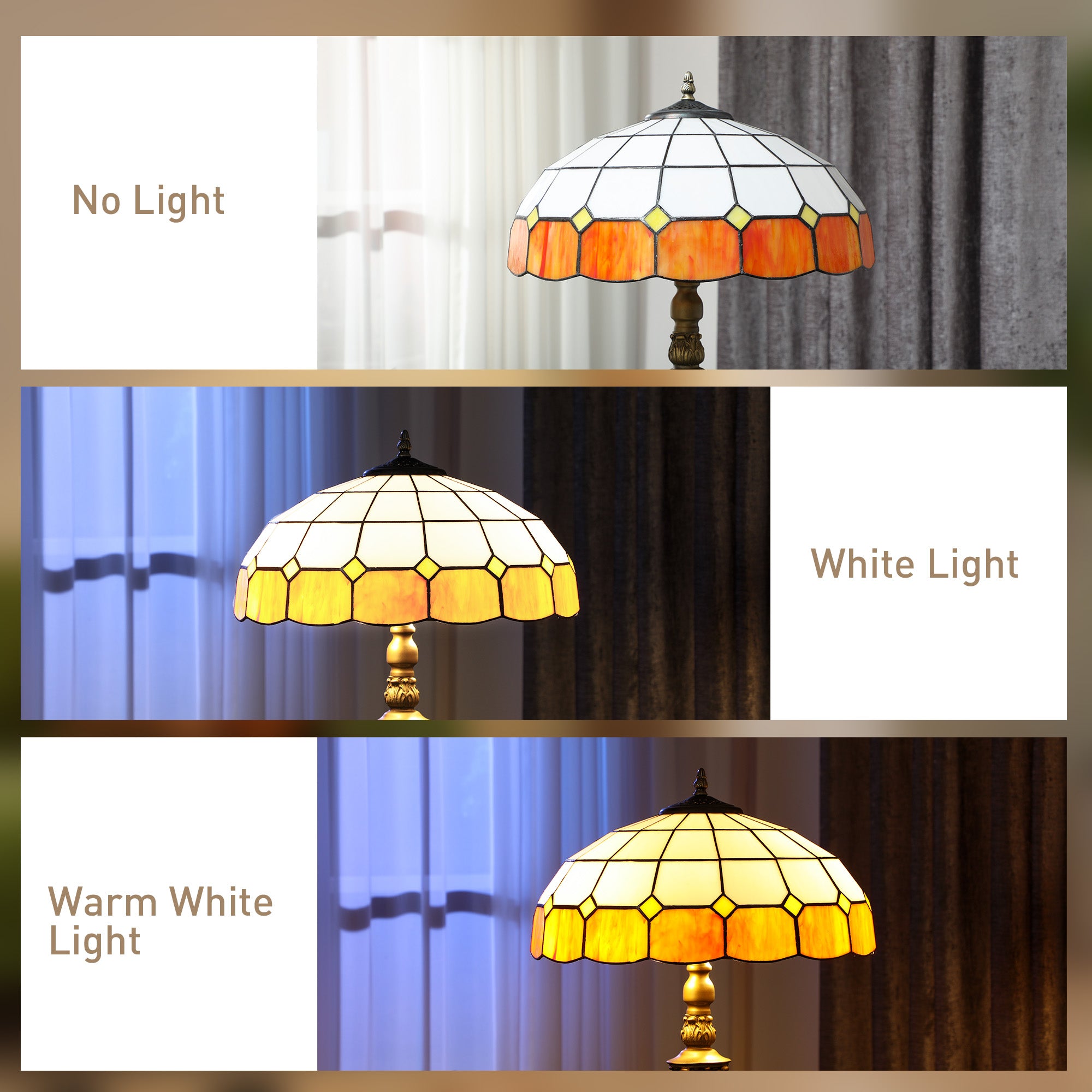 Kozy Tiffany-Style Floor Lamp with Handcrafted Stained Glass Shade, 152cm Tall Vintage Standing Lamp with Foot Switch and Dual Sockets for Living Room Bedroom, Bronze Tone and Orange