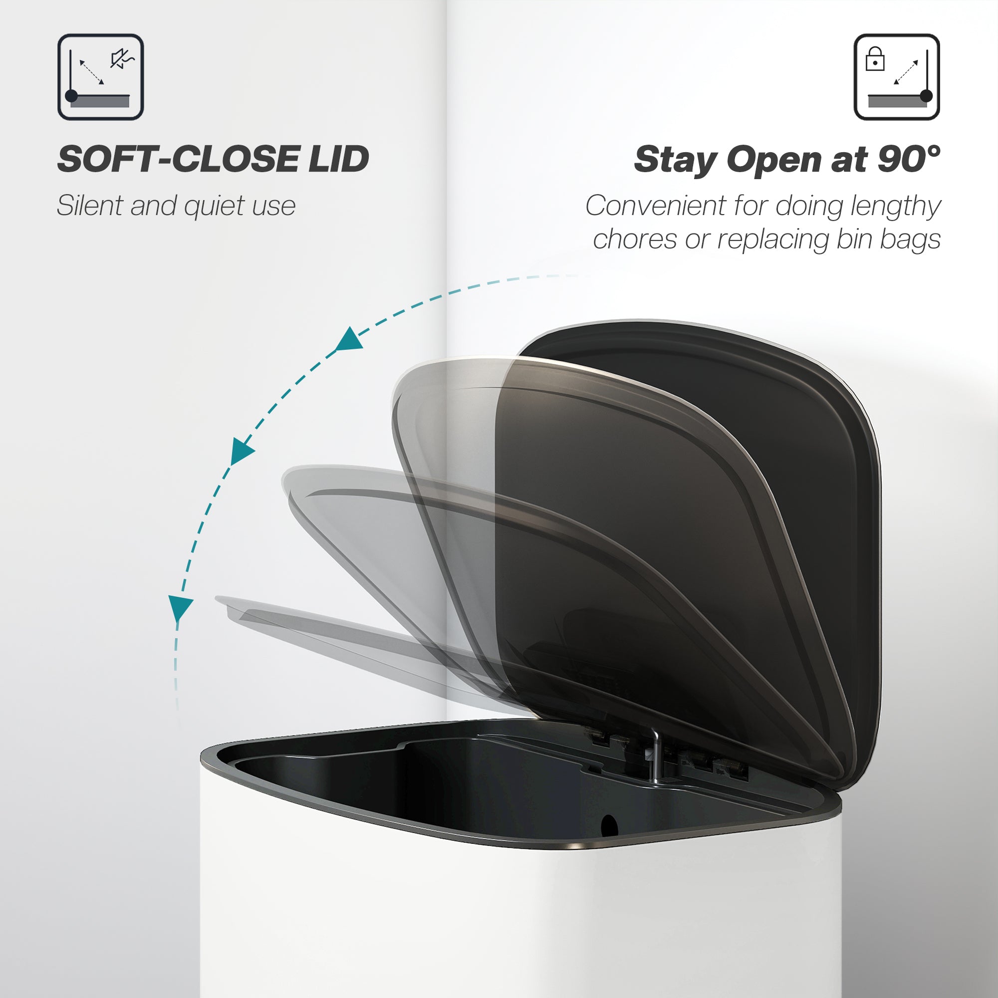 Kozy 50L Kitchen Bin with Soft-Close Lid and Stay-Open Function, Stainless Steel Pedal Bin with Removable Inner Bucket, Carry Handle for Kitchen, Office, Home, Cream