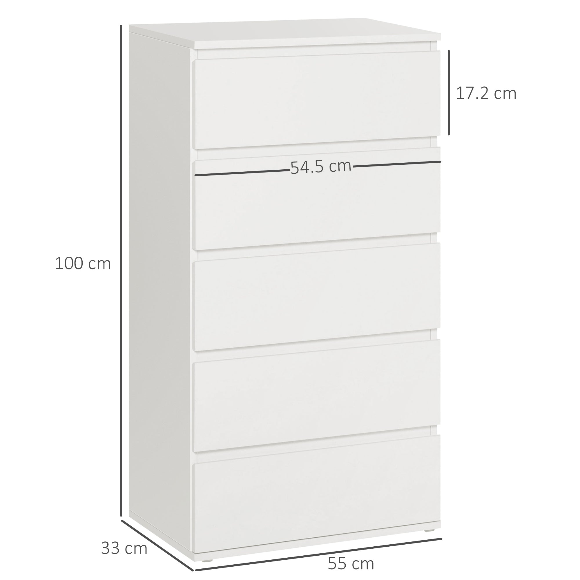 Kozy Chest of Drawers, 5 Drawers Storage Cabinet Floor Tower Cupboard for Bedroom Living Room, White