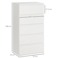 Kozy Chest of Drawers, 5 Drawers Storage Cabinet Floor Tower Cupboard for Bedroom Living Room, White