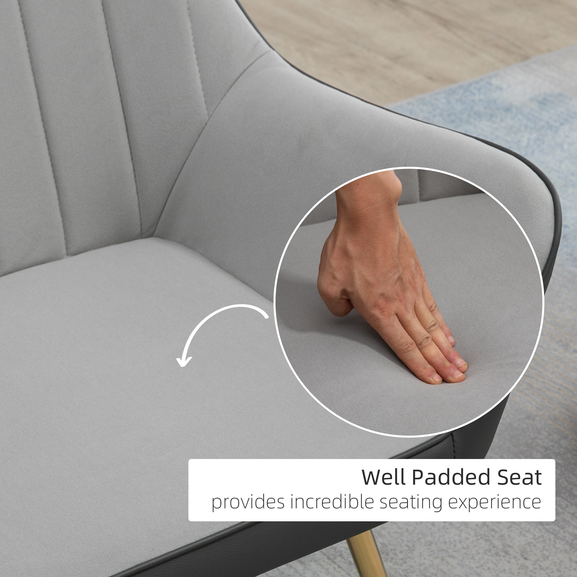 HOMCOM Velvet Accent Chair: Luxurious Armchair with Golden Legs for Lounge & Bedroom, Light Grey | Aosom UK