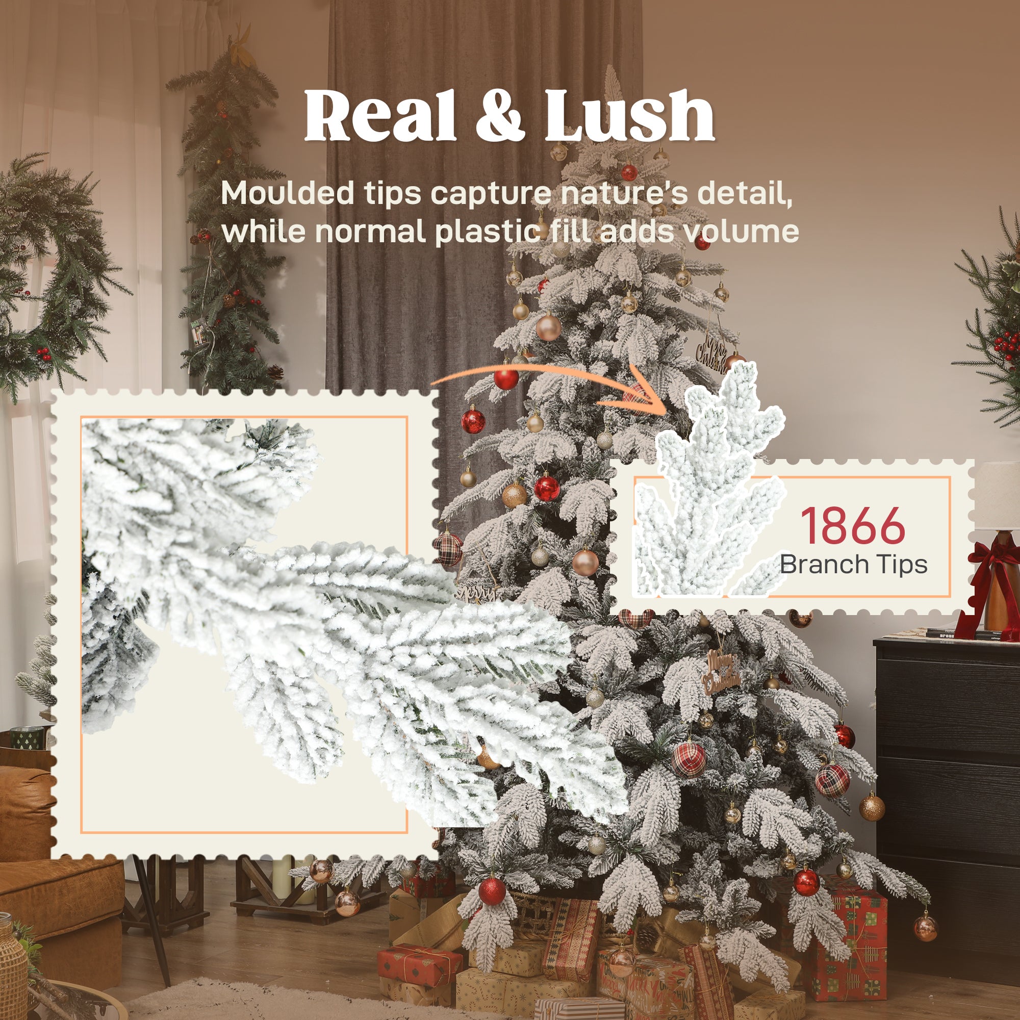 Kozy - 7ft Super Flocked Christmas Tree - Green/White