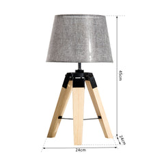 Kozy Wooden Tripod Table Lamp for Side, Desk or End Table with E27 Bulb Base（Grey Shade）