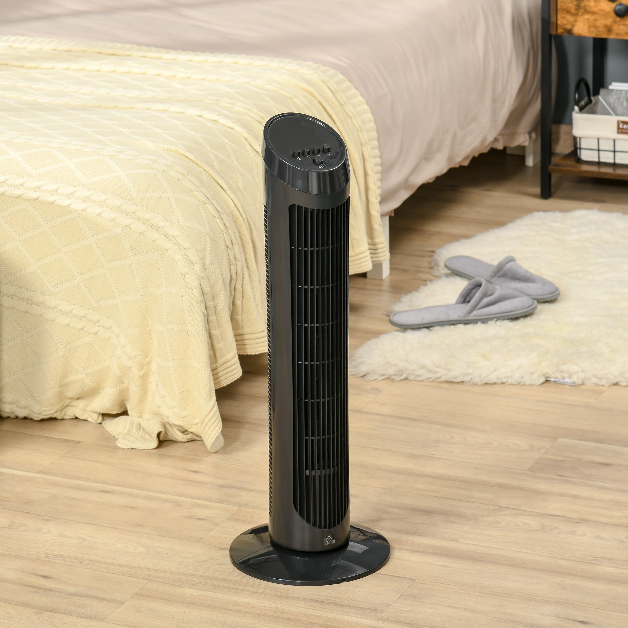 HOMCOM 30" Oscillating Tower Fan with 3 Speed Modes, Ultra Slim Design for Indoor Cooling, Noise Reduction Technology, Black