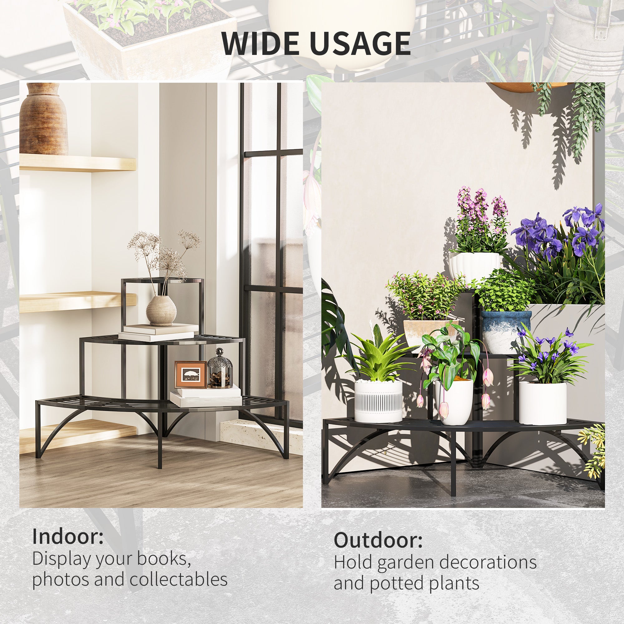 Kozy - Three-Tier Corner Metal Plants Shelves - Black