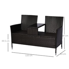 Outsunny 2 Seater Rattan Dining Chairs Wicker Loveseat Outdoor Patio Armchair with Drink Table Garden Furniture