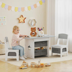 Kozy Kids Table and Chair Set, Toddler Table and 2 Chairs Set with 6 Removable Drawers, for Boys Girls Ages 3-8, Light Grey