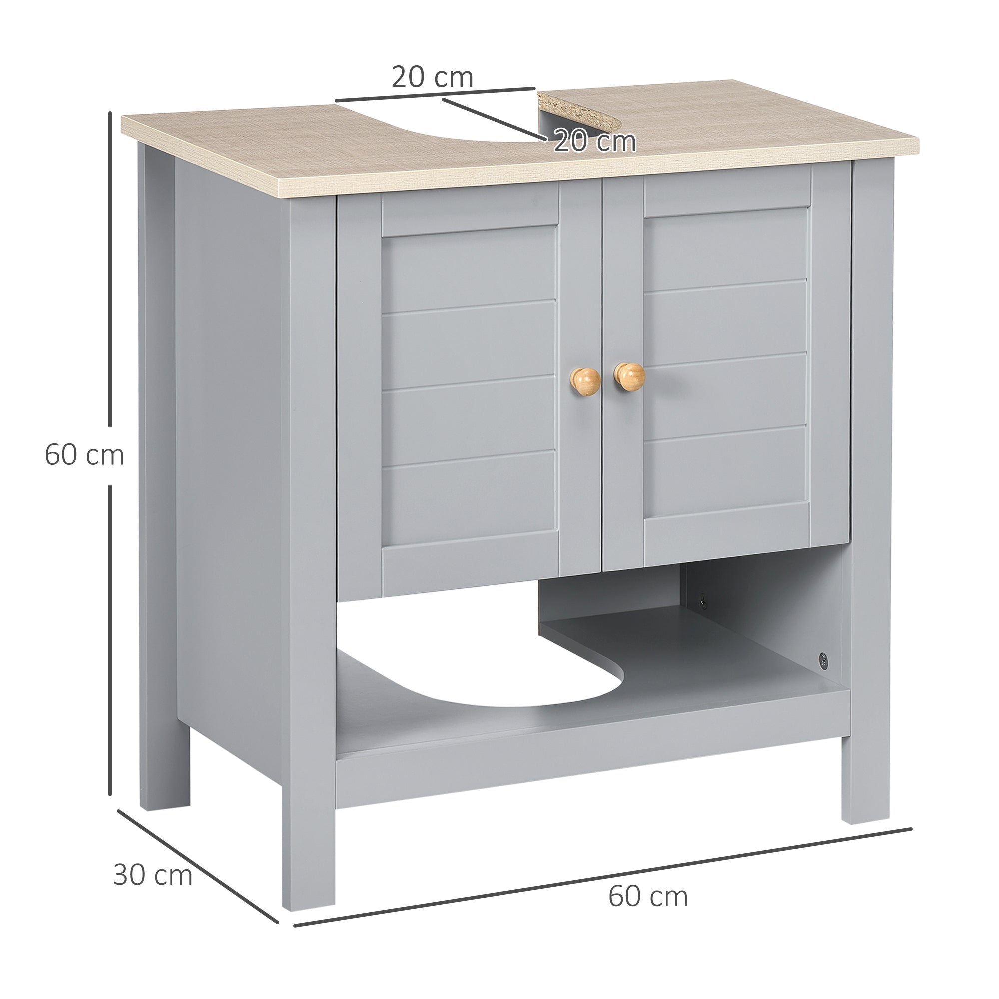 Kozy Under Sink Cabinet, Bathroom Vanity Unit, Pedestal Under Sink Design, Storage Cupboard with Adjustable Shelf, Grey