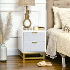 Kozy Bedside Table with 2 Drawers, Side Table, Bedside Cabinet with Steel Frame for Living Room, Bedroom, Grey and White