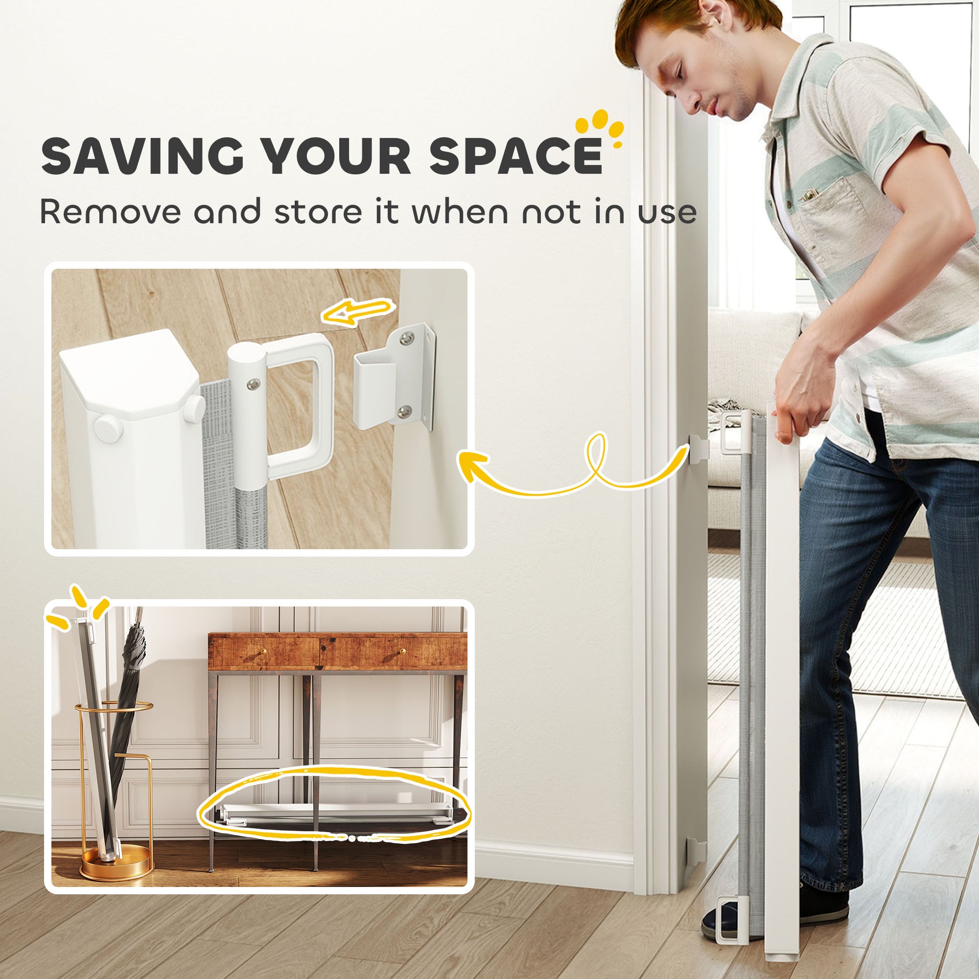 Kozy Retractable Pet Safety Gate, Folding Dog Barrier, Grey