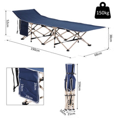 Outsunny Folding Camping Cot, Single Person Portable Military Bed for Outdoor, Travel, Blue