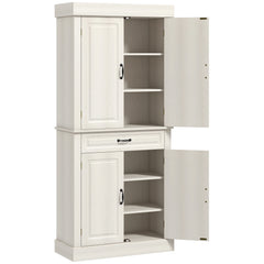Kozy Kitchen Cupboard with 4 Doors, Freestanding Storage Cabinet with Wide Drawer and Shelves for Living Room, 180cm, White Wood Grain