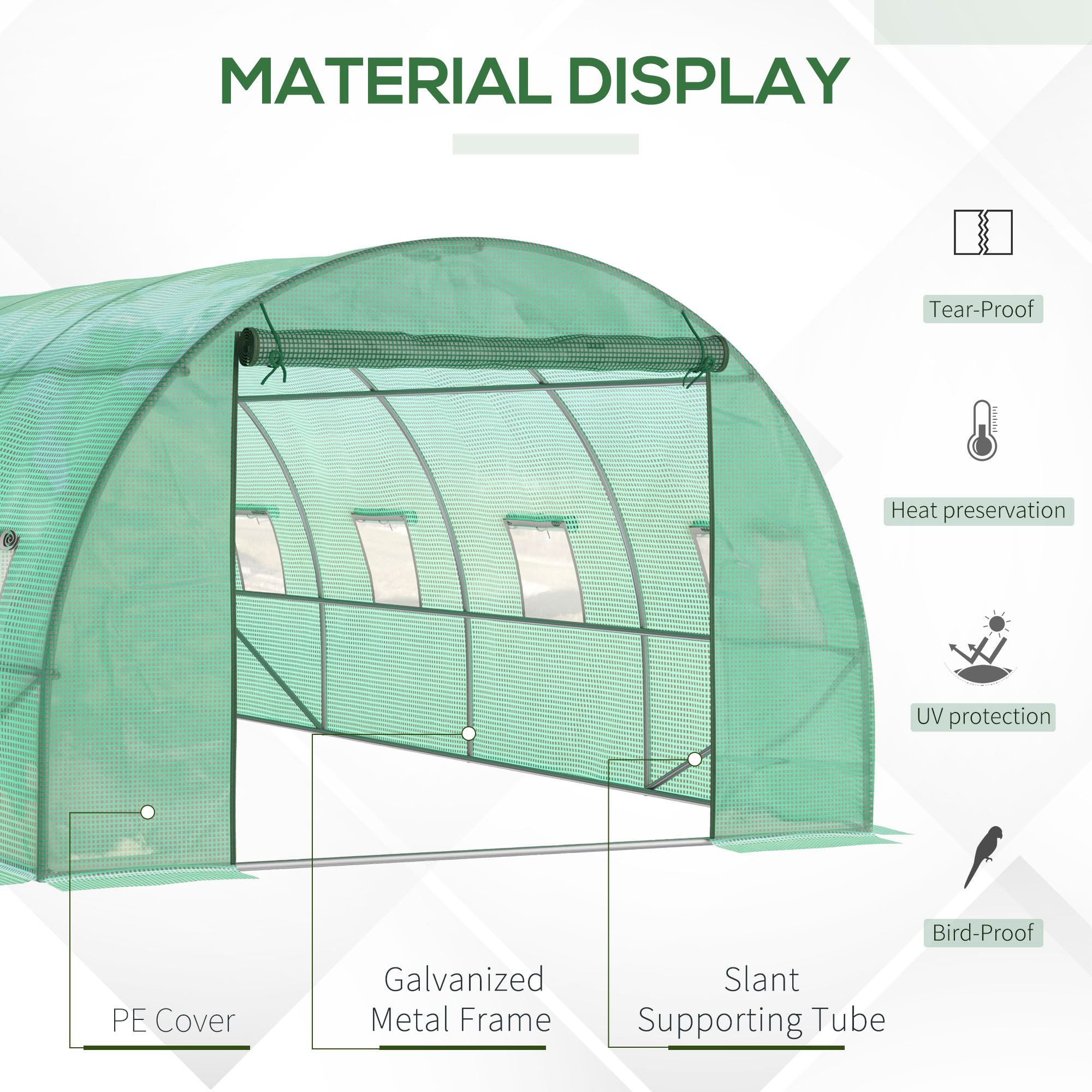 Kozy Walk-in Polytunnel Greenhouse, Outdoor Garden Tunnel Greenhouse Tent with Zipped Roll-Up Door and 8 Mesh Windows, 6 x 3M