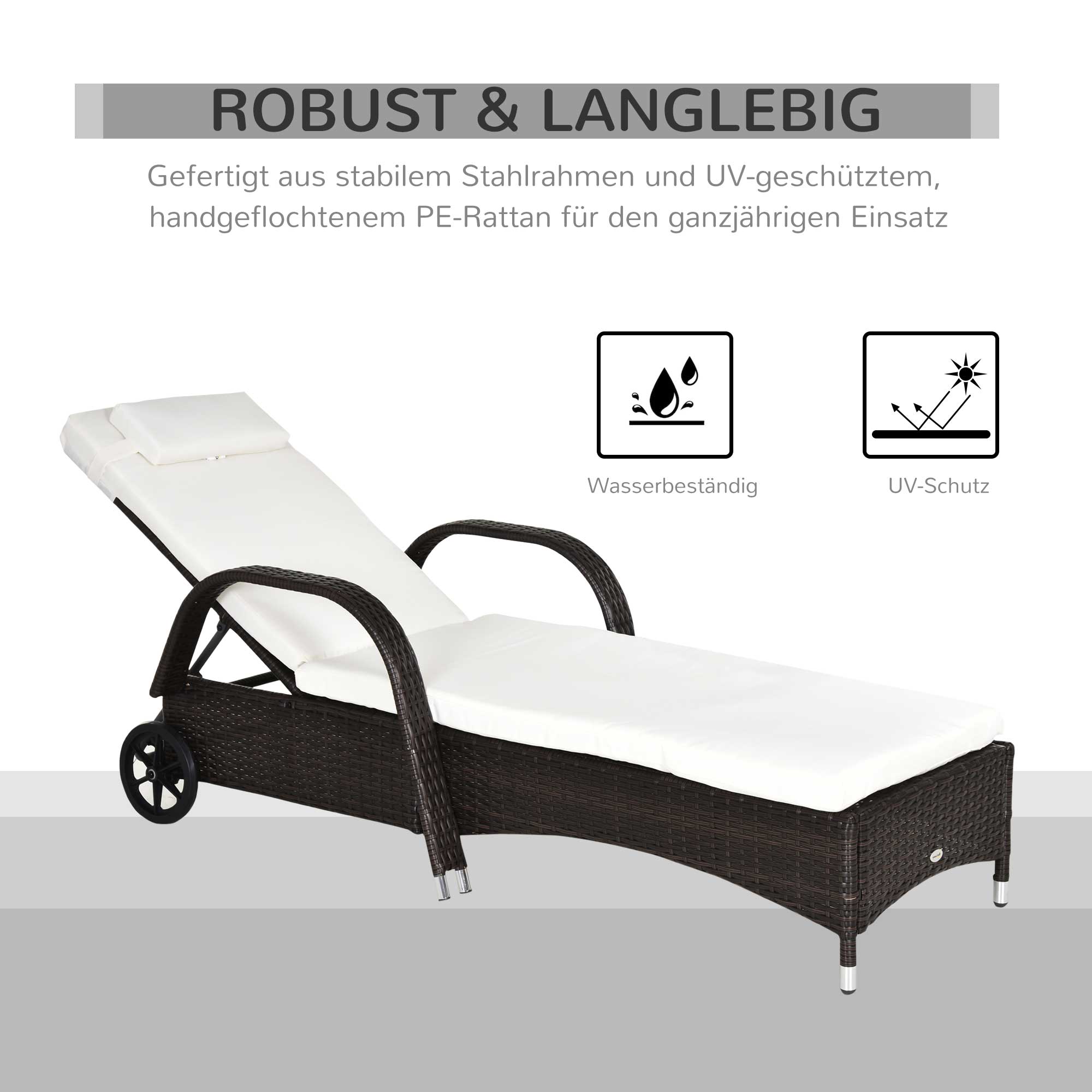 Kozy 2PC Rattan Sun Lounger Recliner Bed Reclining Chair Patio Garden Outdoor Wicker Weave Adjustable Headrest with Fire Retardant Cushion – Brown