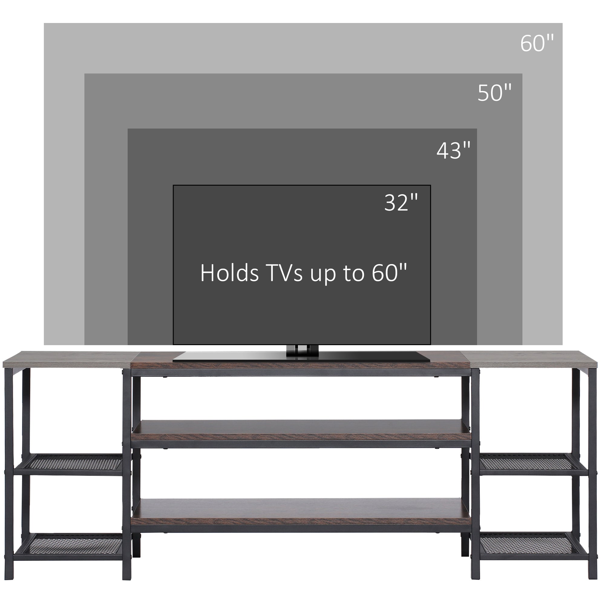Kozy TV Unit Cabinet for TVs up to 60 Inches, Industrial TV Stand with Storage Shelves for Living Room, Brown and Grey