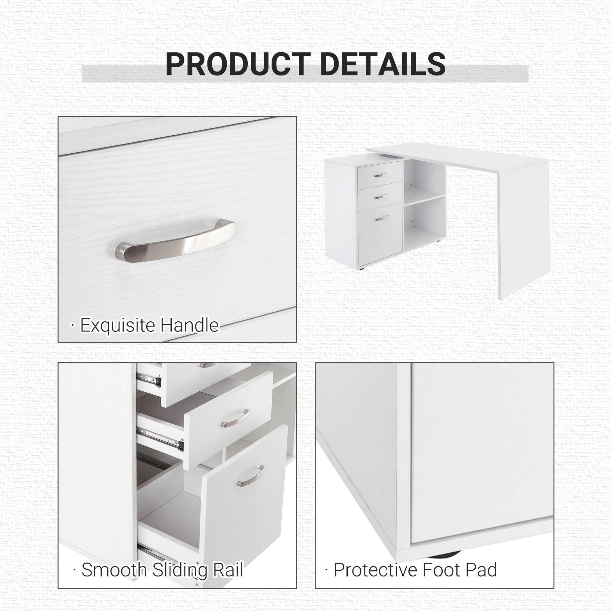 HOMCOM Computer Desk Table Workstation Home Office L Shape Drawer Shelf File Cabinet White