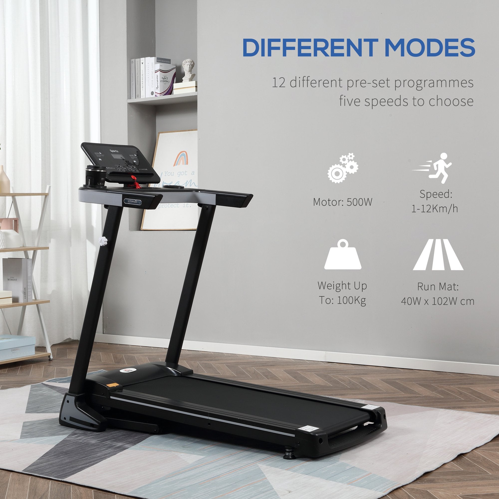 Kozy Folding Treadmill for Home Motorised Running Machine w/ LCD Display Black