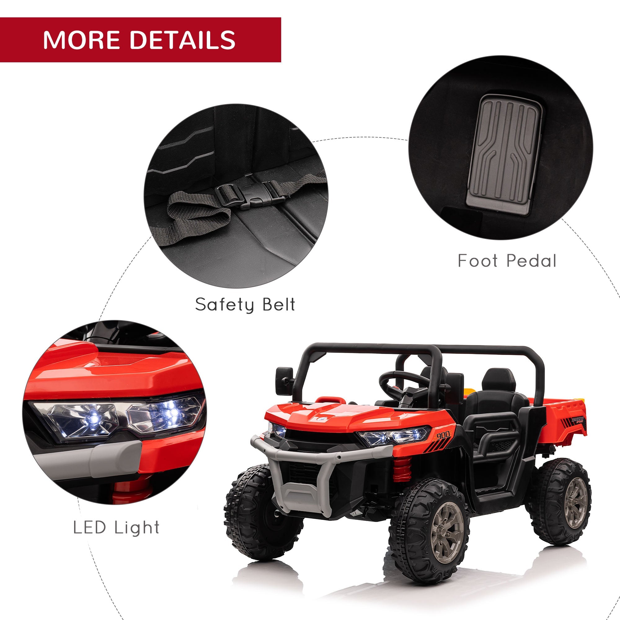 HOMCOM 12V Two-Seater Kids Electric Ride-On Car, with Electric Bucket, Remote Control - Red | Aosom UK