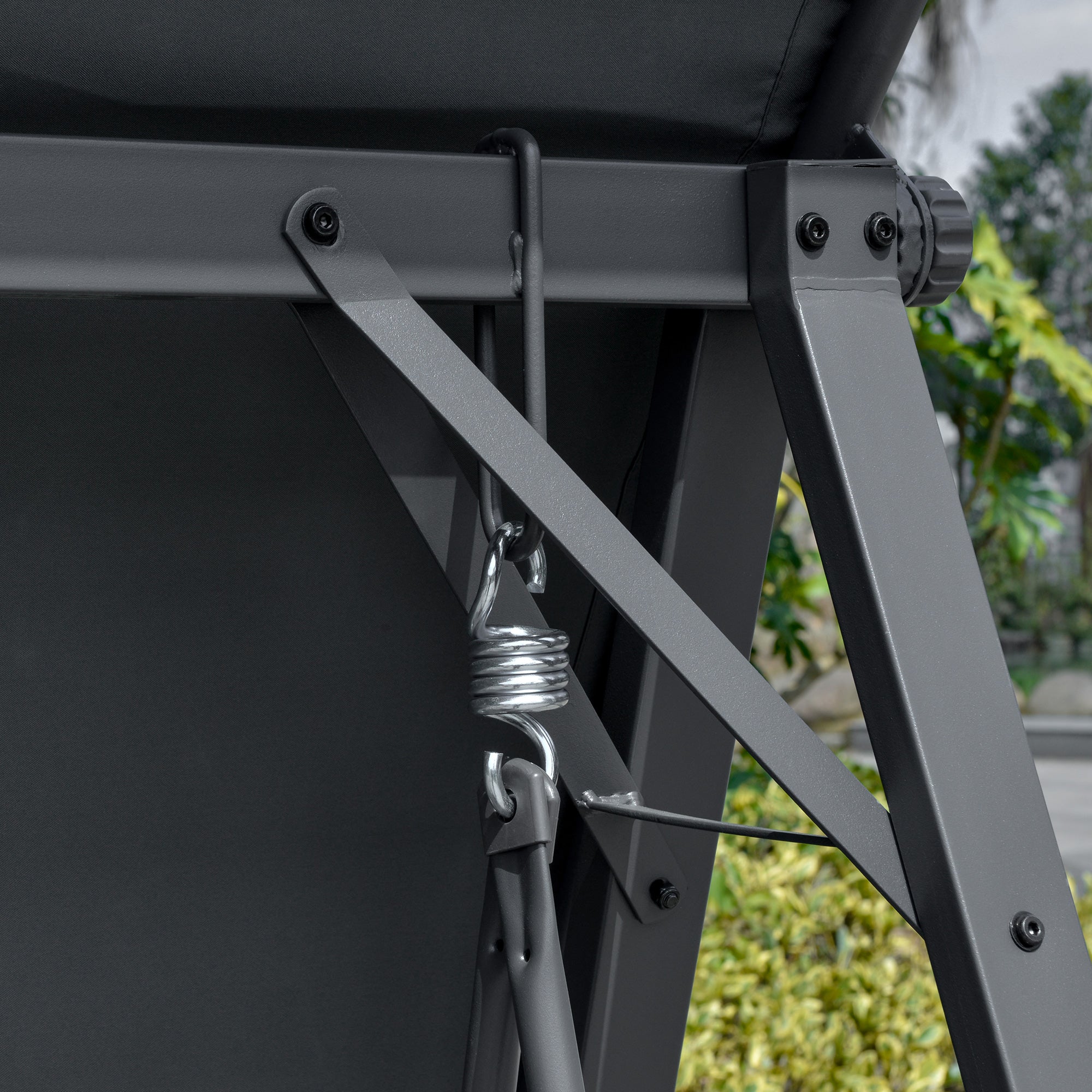 Kozy 2 Seater Garden Swing Seat Swing Chair, Outdoor Canopy Swing Bench with Adjustable Shade, Metal Frame and Texteline Seat, Dark Grey