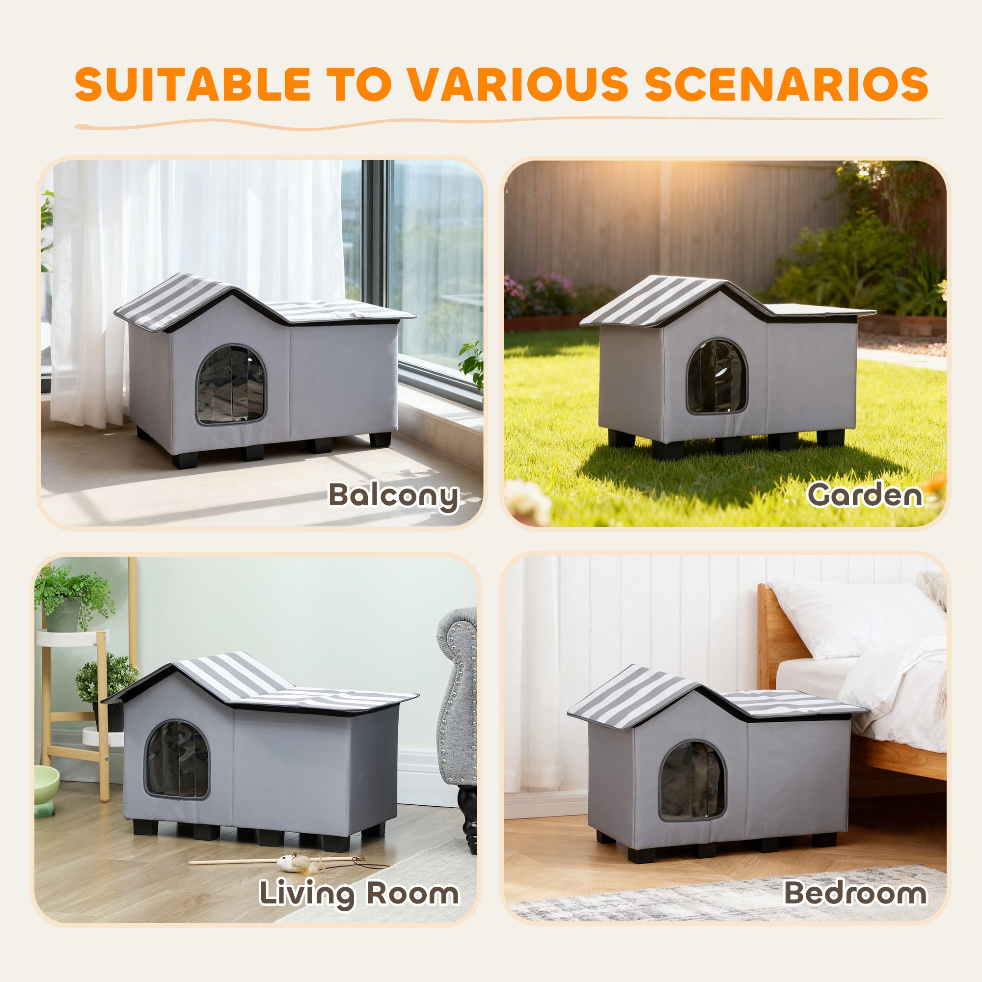 Kozy - Outdoor Cat House, Weatherproof Feral Cat Cave with Elevated Base and Cushion for Winter, Grey