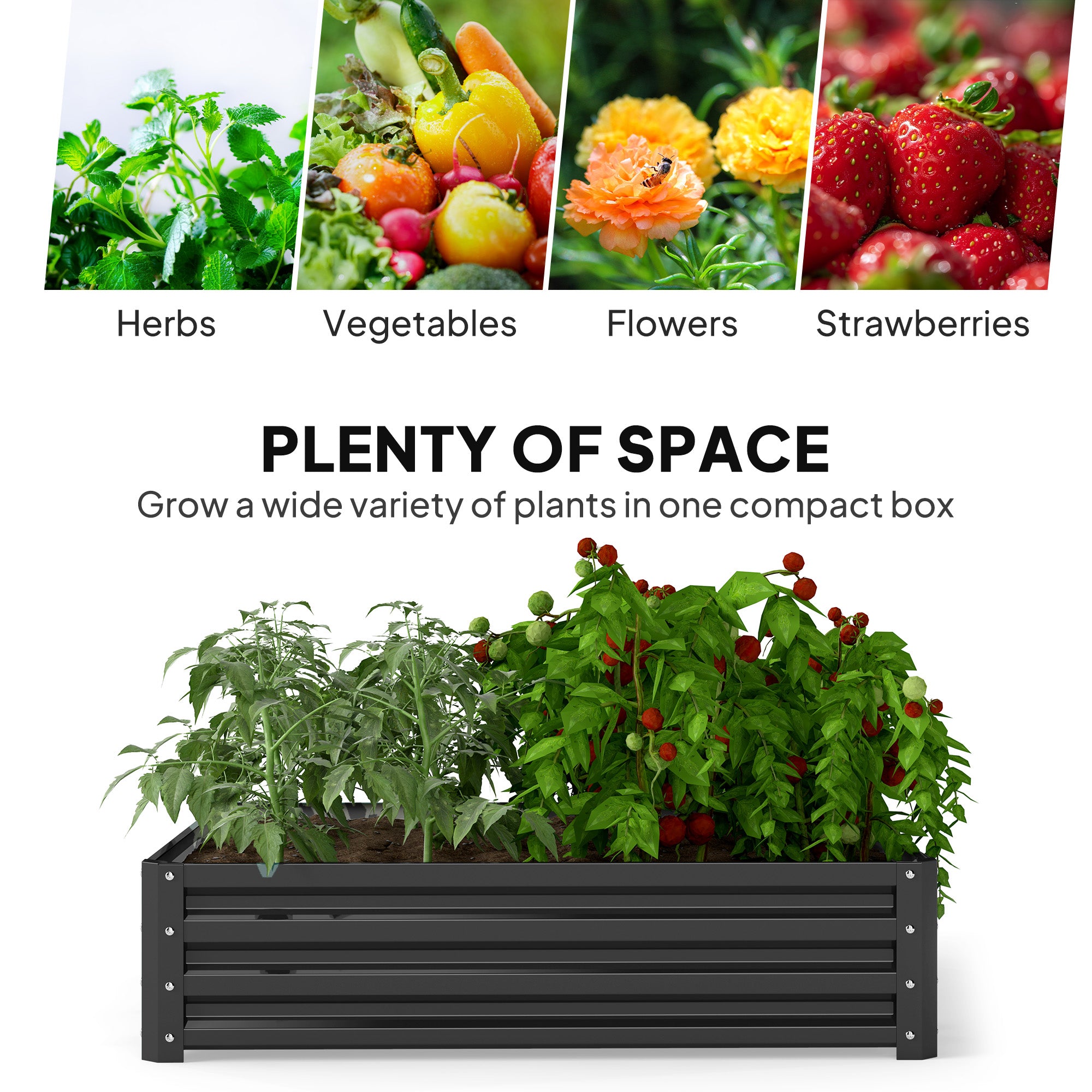 Kozy 432L Square Raised Garden Bed Box with Weatherized Steel Frame for Vegetables, Flowers and Herbs, 120 x 120 x 30cm, Grey