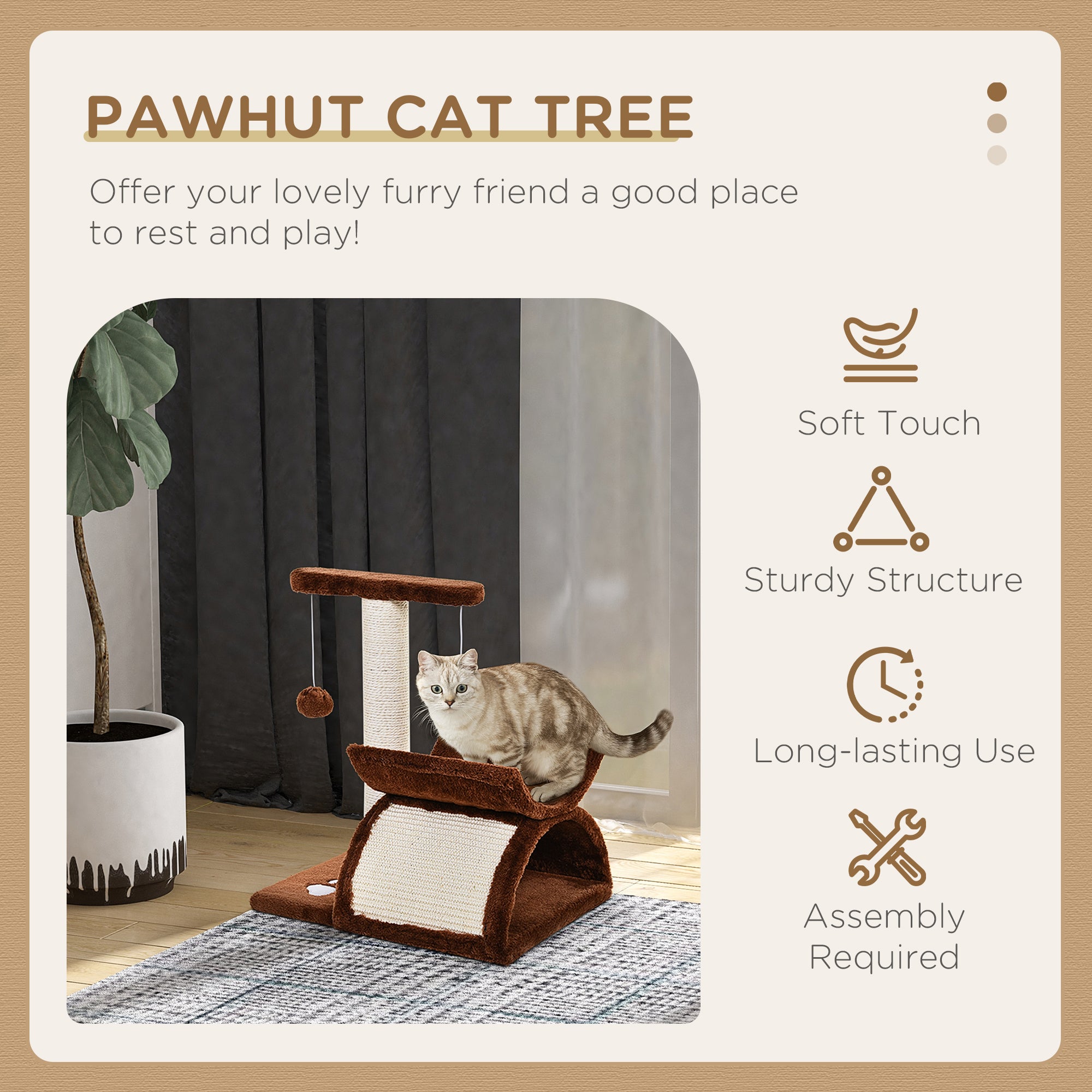 PawHut Cat Tree, Cat Tower for Kittens, Small Cat Condo with Rotatable Top Bar, Sisal Scratching Post, Tunnel, Dangling Balls