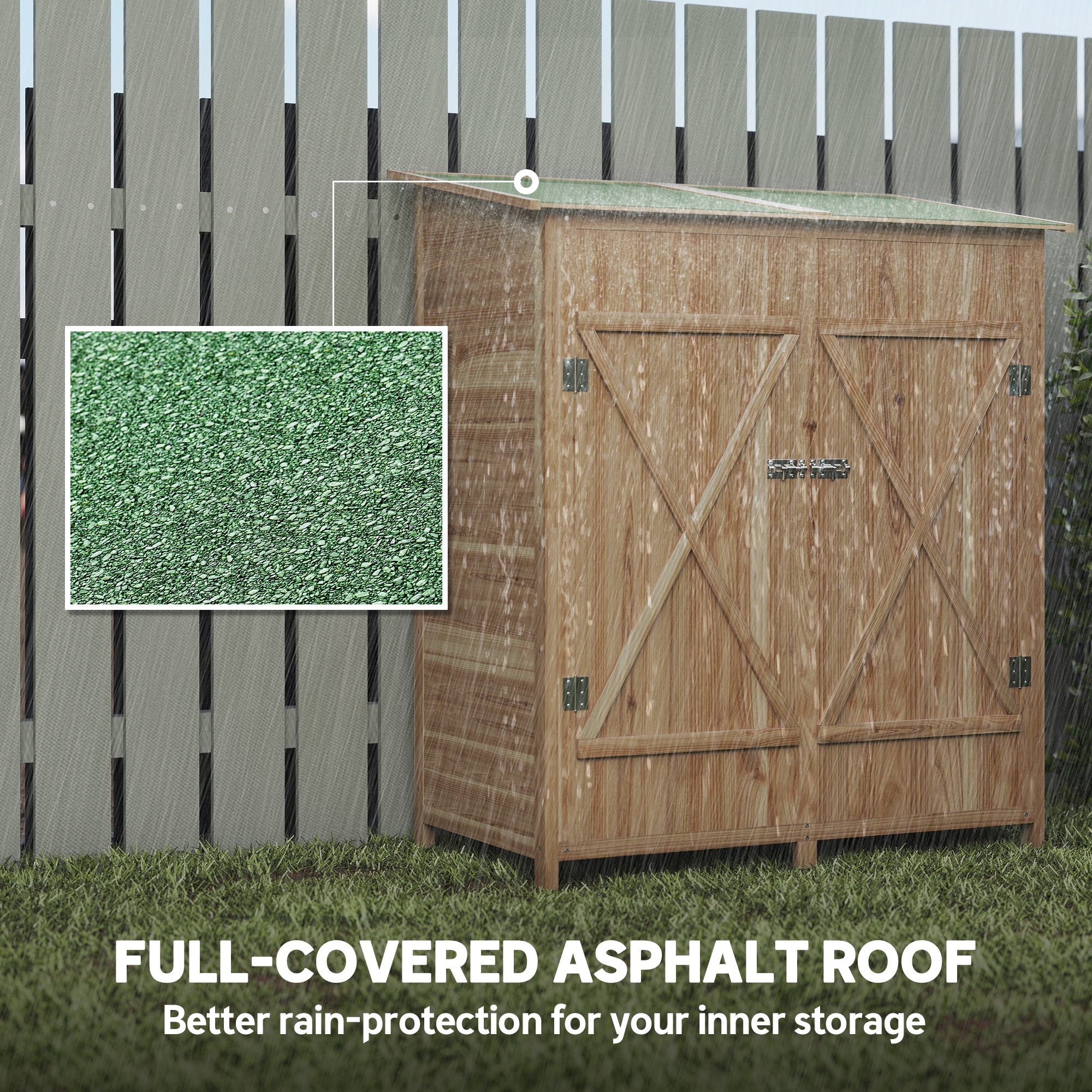 Kozy 140 x 75 Fir Wood Garden Shed, with Asphalt Roof - Natural
