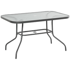 Kozy Garden Dining Table Glass Top Metal Frame with Parasol Hole Outdoor Balcony Grey 120L x 80Wcm