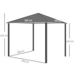 Outsunny Metal Frame Curtain Draped Outdoor Garden Gazebo Grey