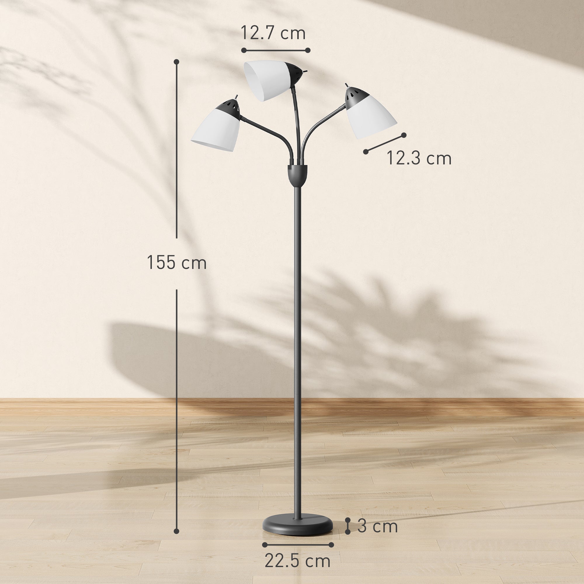 Kozy - Arc Tree Floor Lamp with 3 Adjustable Rotating Lights and 3000K/4500K/6500K Colour Temperatures, Industrial Standing Lamp with Steel Frame for Bedroom Living Room, 155cm, Black