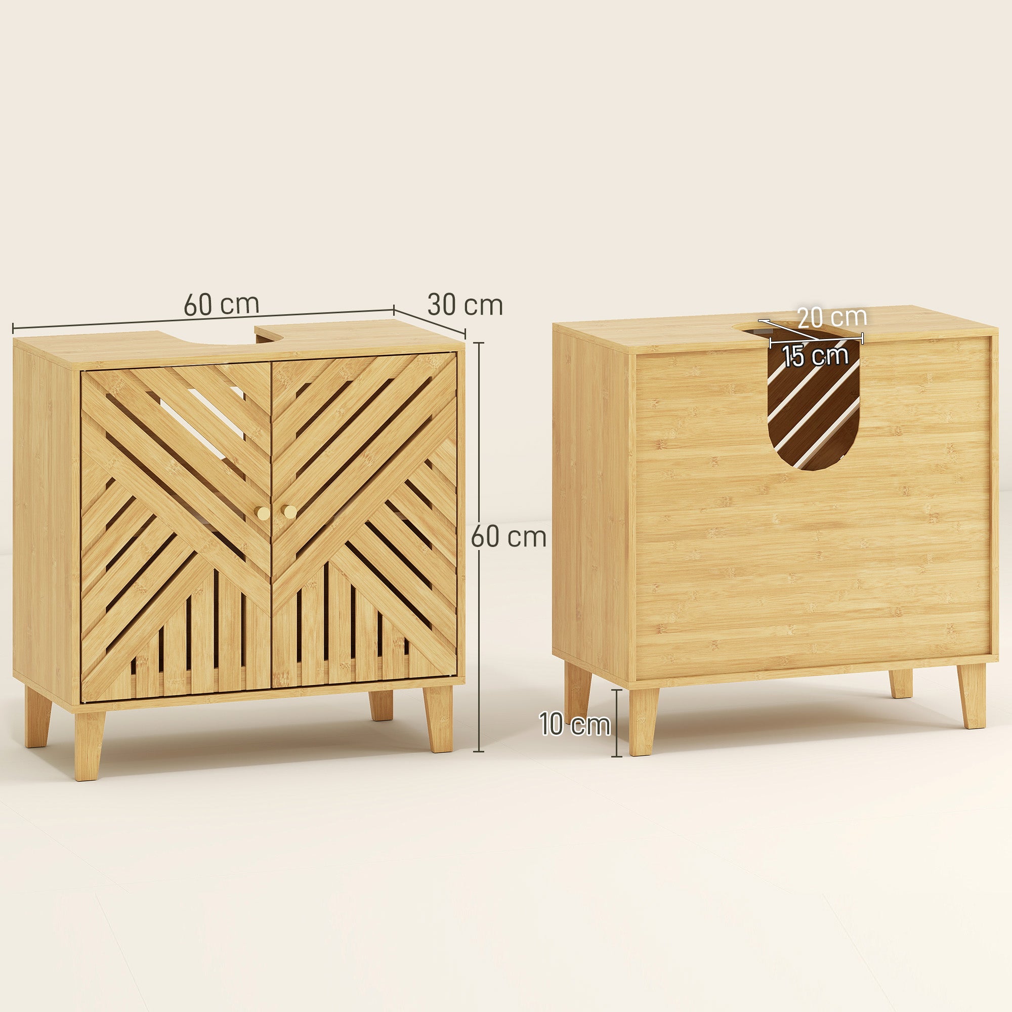 Kozy - Bamboo Bathroom Under Sink Cabinet with Adjustable Shelf for Basin without Pedestal - Natural