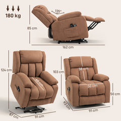 Kozy Power Lift Recliner Chair with Massage, Overstuffed Lift Chair for Elderly with Footrest, Remote and Side Pocket, Brown
