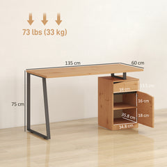 Kozy Computer Desk, Writing Desk with Cabinet, Drawer, Metal Legs, Work Table for Home Office Study, Natural Wood Finish