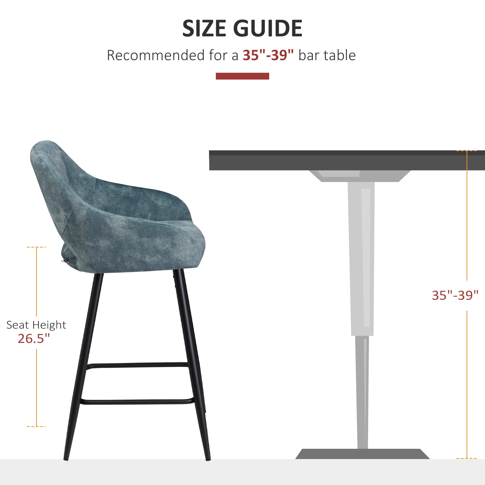 Kozy Bar Stools Set of 2, Velvet-Touch Fabric Counter Height Bar Chairs, Kitchen Stools with Steel Legs for Dining Area, Kitchen Island Barstools, Blue