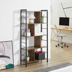 HOMCOM Industrial Storage Shelf Bookcase Closet Floor Standing Display Rack with 5 Tiers, Metal Frame for Living Room & Study, Rustic Brown | Aosom UK