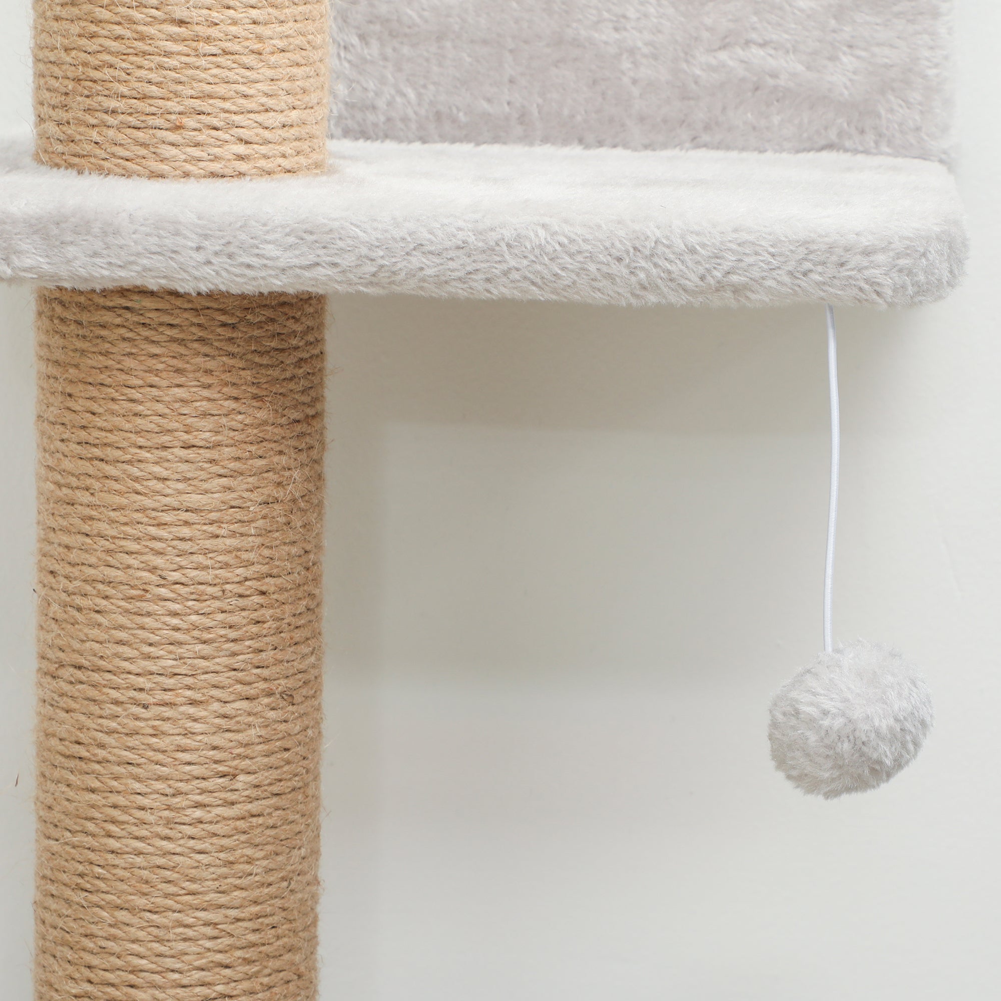 Kozy - Wall Mounted Cat Shelves, Cat Climbing Wall with 4 Climbing Platforms, Jute Scratching Post and Toy Ball,180cm Tall, Light Grey