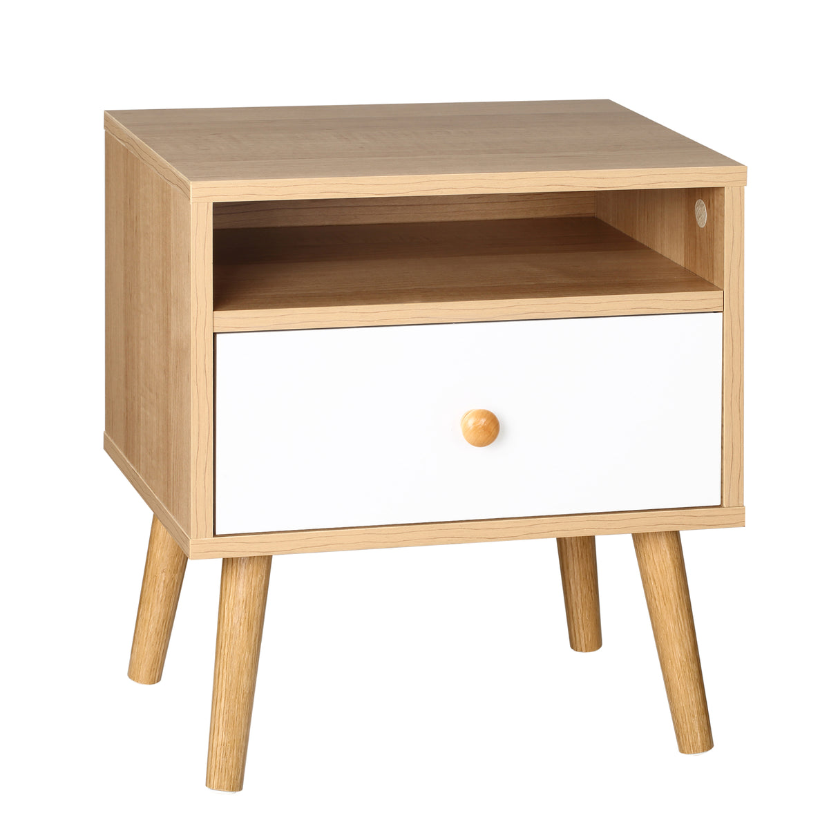 Kozy Bedside Table, Bedside Cabinet with Drawer and Shelf, Modern Nightstand, End Table for Living Room, Bedroom, Natural