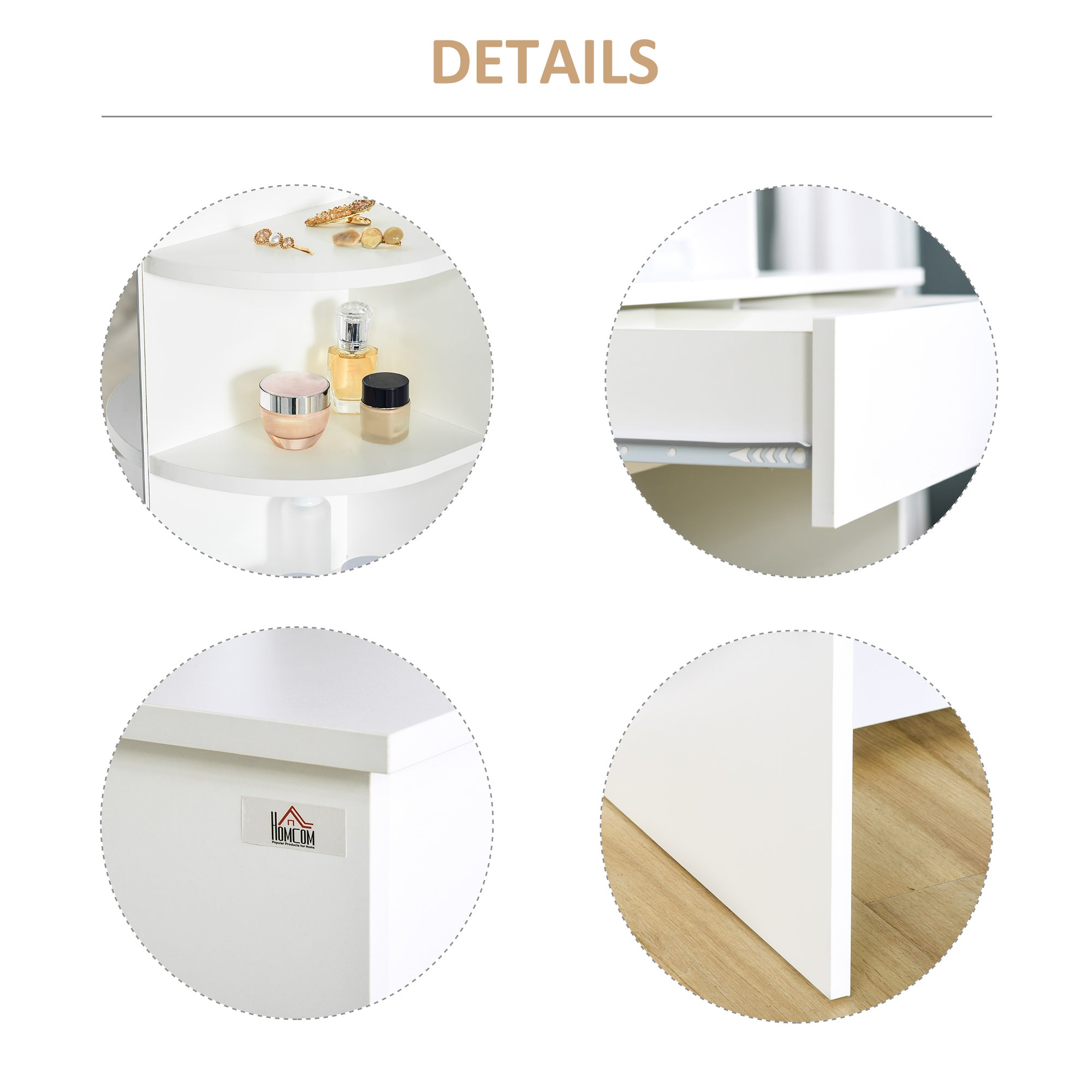 Kozy Modern Dressing Table Writing Desk W/ Mirror, Big Drawers, 2-Tier Open Shelf For Home Bedroom White