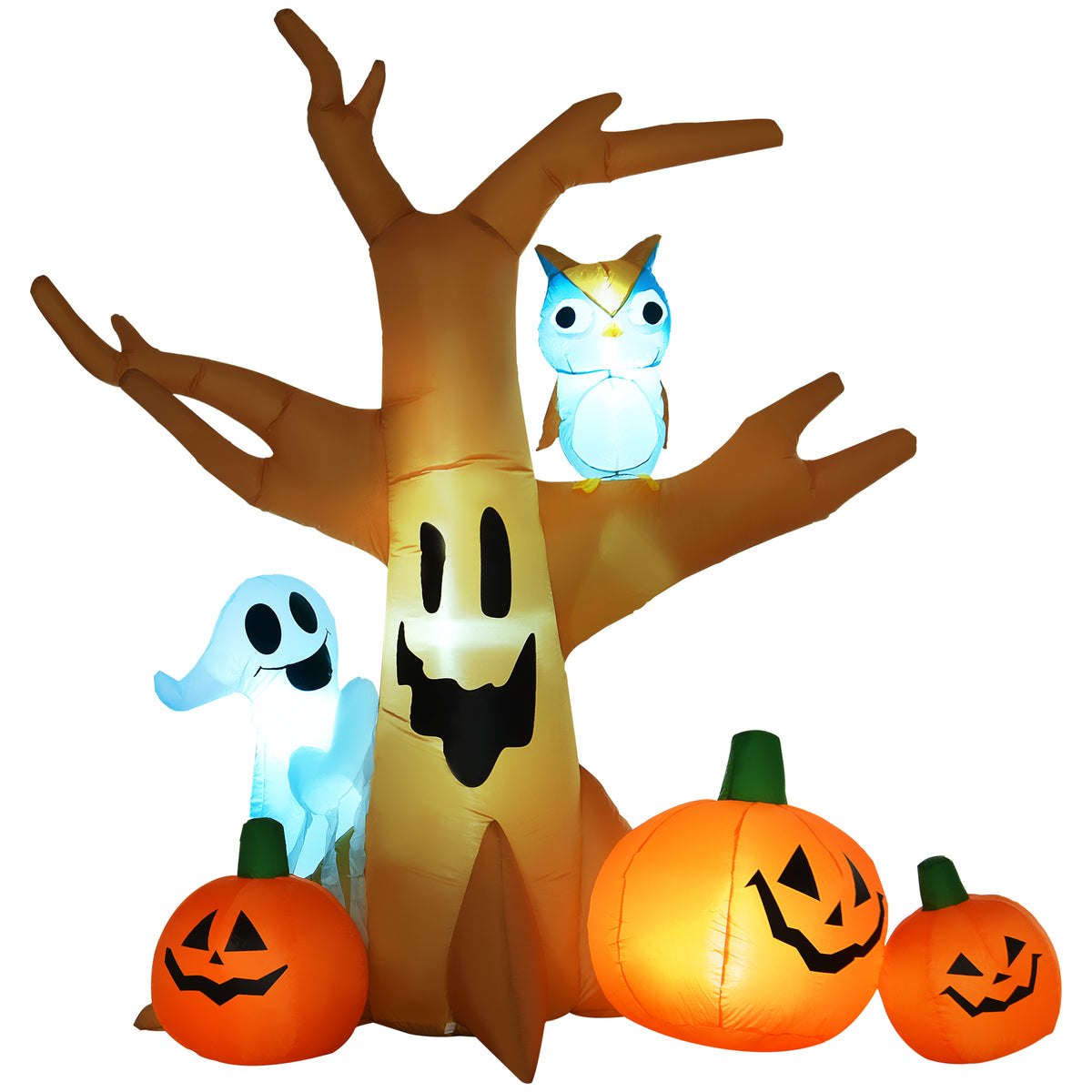 Kozy 240cm Large Halloween Scary Lighting Inflatable Tree Ghost 3 Pumpkins Owl 4 LED Indoor Outdoor Holiday Decoration