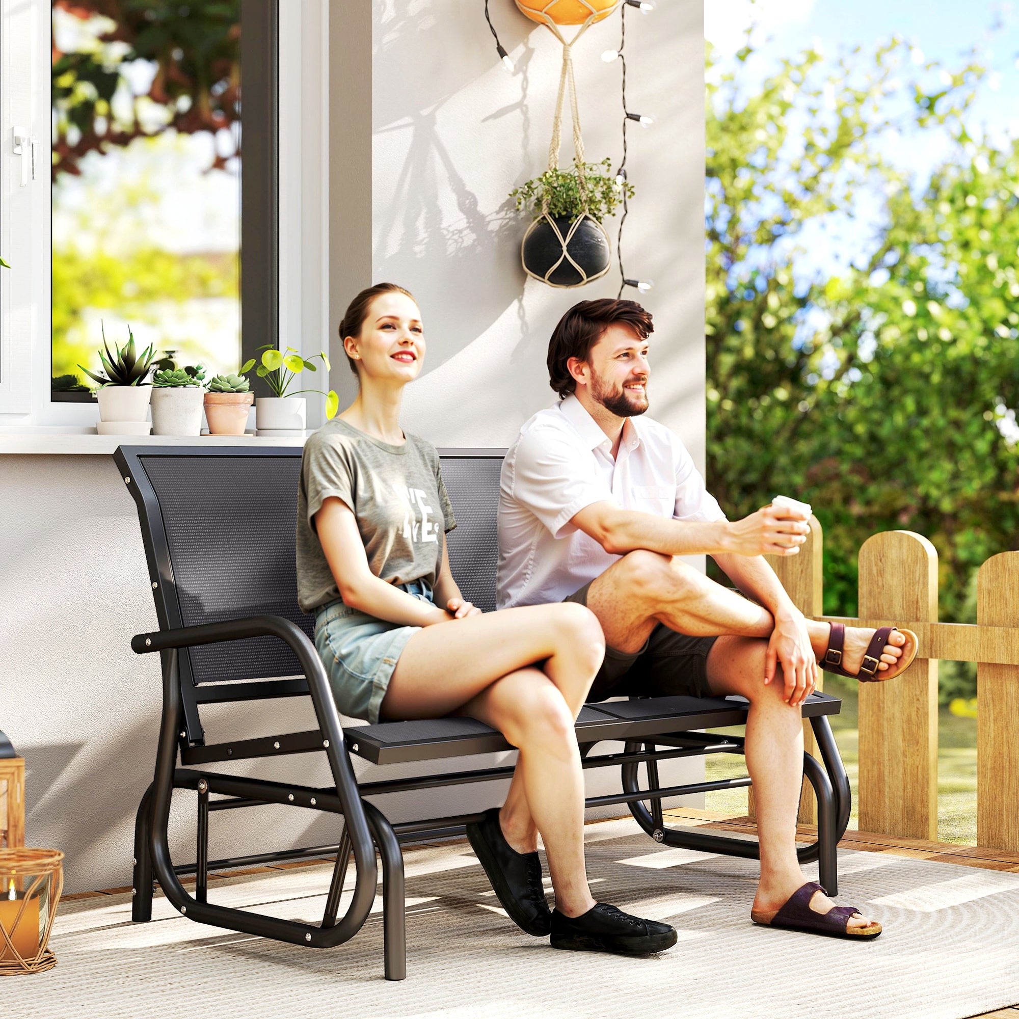 Kozy 2-Person Outdoor Glider Bench Patio Double Swing Gliding Chair Loveseat w/Power Coated Steel Frame for Garden Patio Porch, Grey