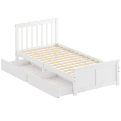 Kozy Wooden Single Bed Frame, with Drawers - White