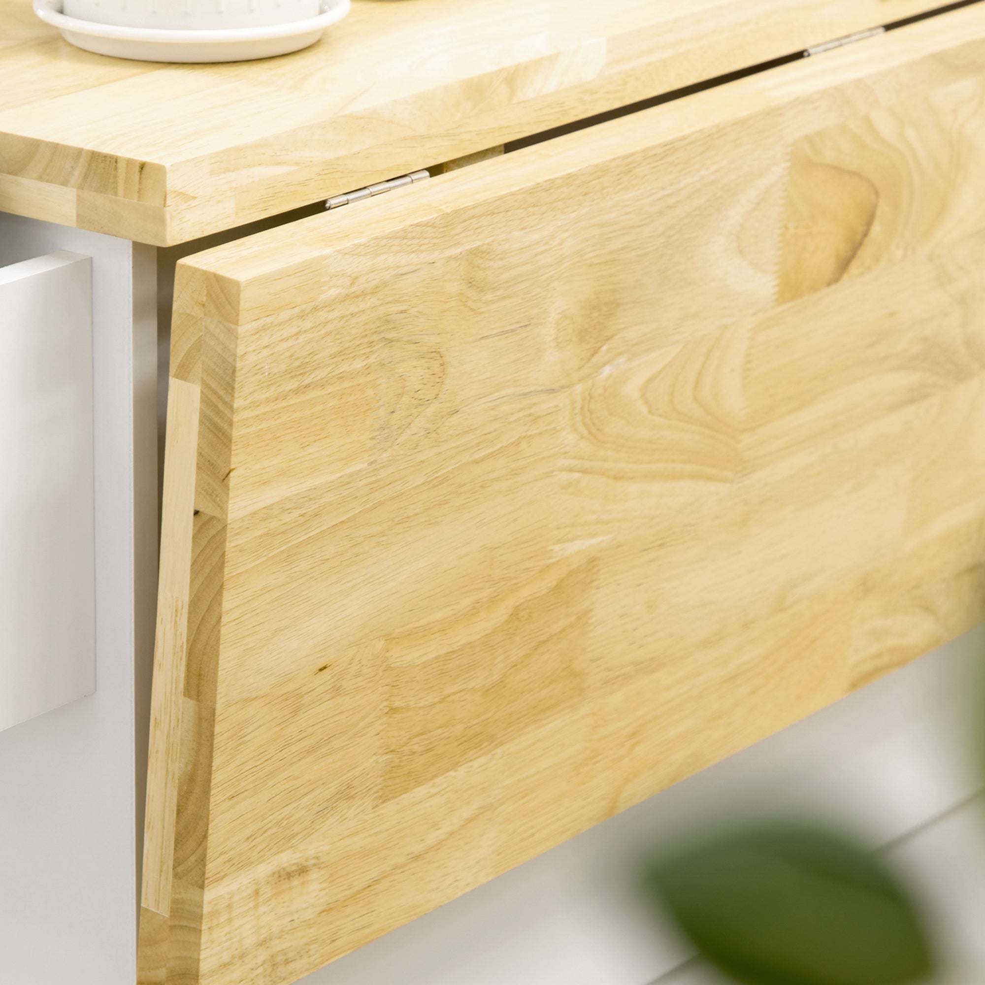 Kozy Drop-Leaf Kitchen Island on Wheels with Extendable Rubber Wood Worktop, Rolling Kitchen Storage Trolley, Utility Storage Cart with Drawers & Cabinet for Kitchen, Dining & Living Room, White