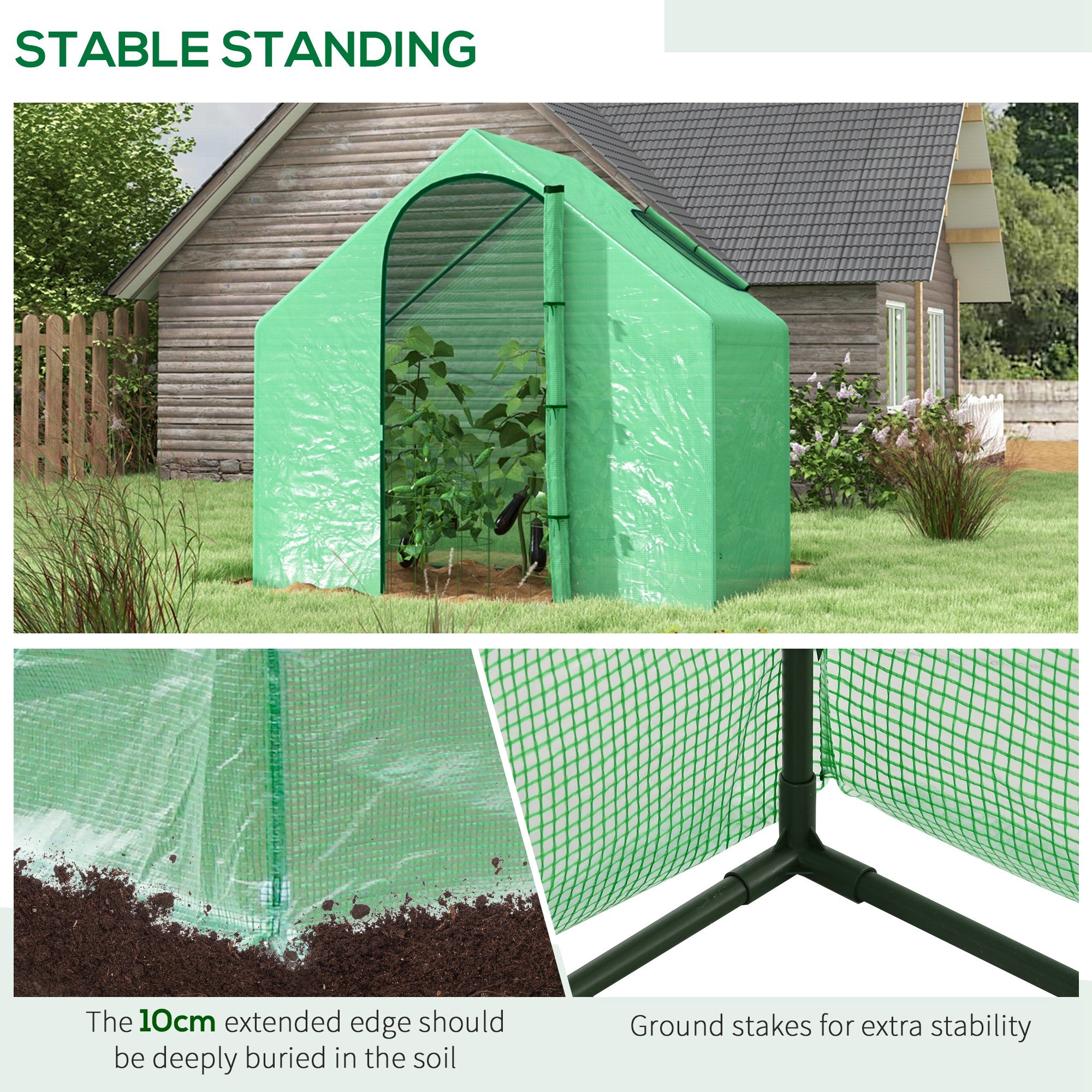 Kozy Walk In Tomato Greenhouse Garden Outdoor Mini Greenhouse Flower Planter Steel Frame with Zipped Door & Window, PE Cover, 180 x 100 x 168CM, Green