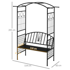 Outsunny Garden Metal Arch Arbour with Bench Love Seat Chair Outdoor Patio Rose Trellis Pergola Climbing Plant Archway Tubular