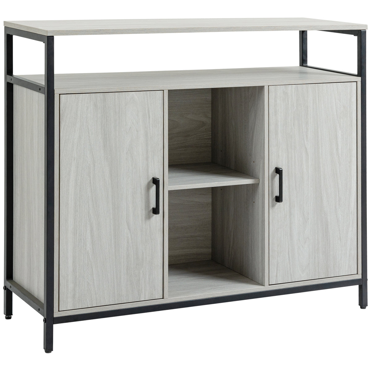 Kozy Modern Sideboard, Steel Frame Storage Cabinet with 2 Doors and Adjustable Shelves for Living Room, Hallway, Light Grey
